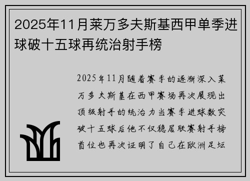 2025年11月莱万多夫斯基西甲单季进球破十五球再统治射手榜