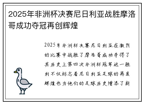 2025年非洲杯决赛尼日利亚战胜摩洛哥成功夺冠再创辉煌